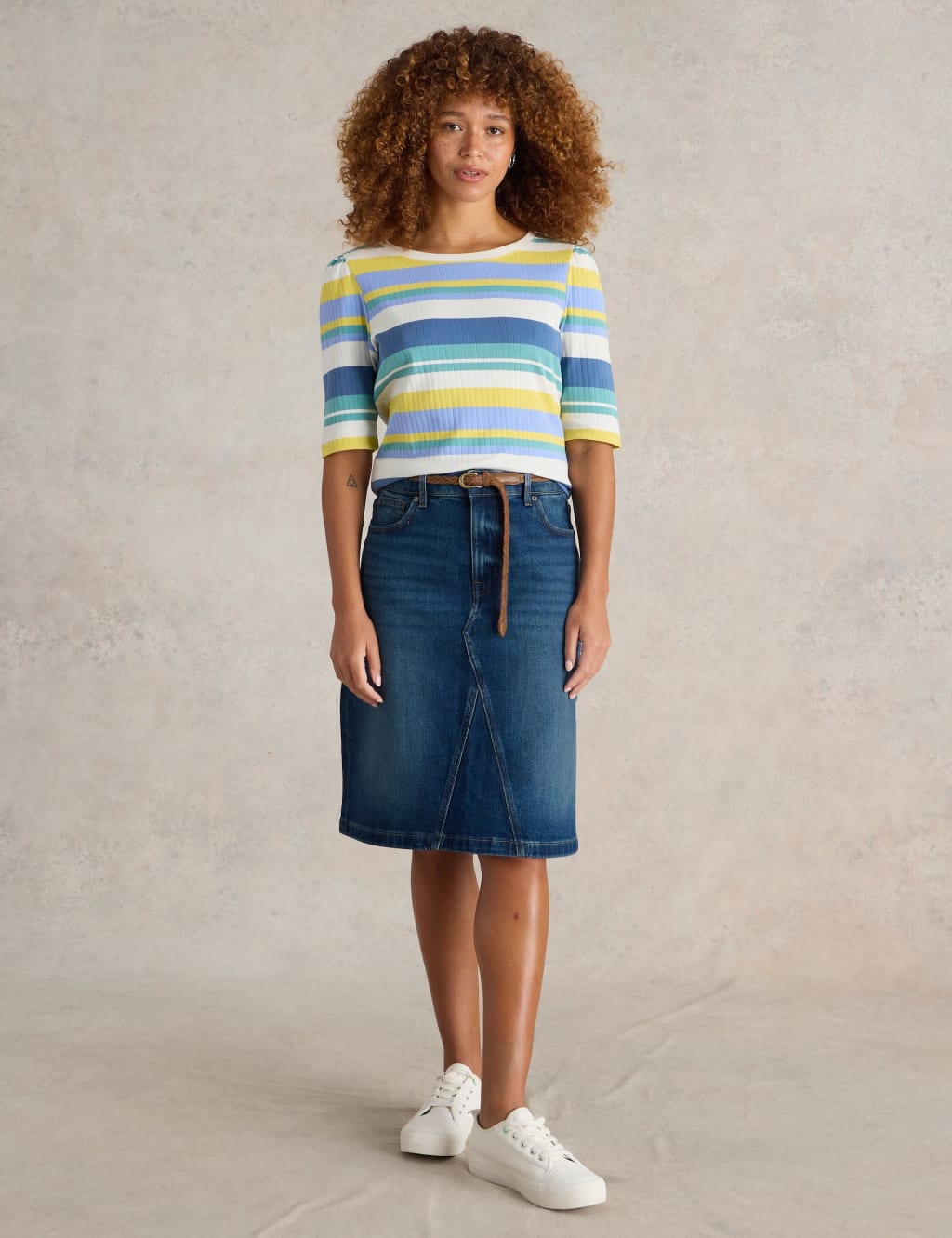 Cotton Rich Denim Knee Length Skirt