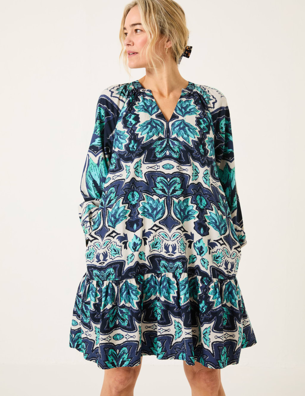 Cotton Rich Printed Mini Swing Dress