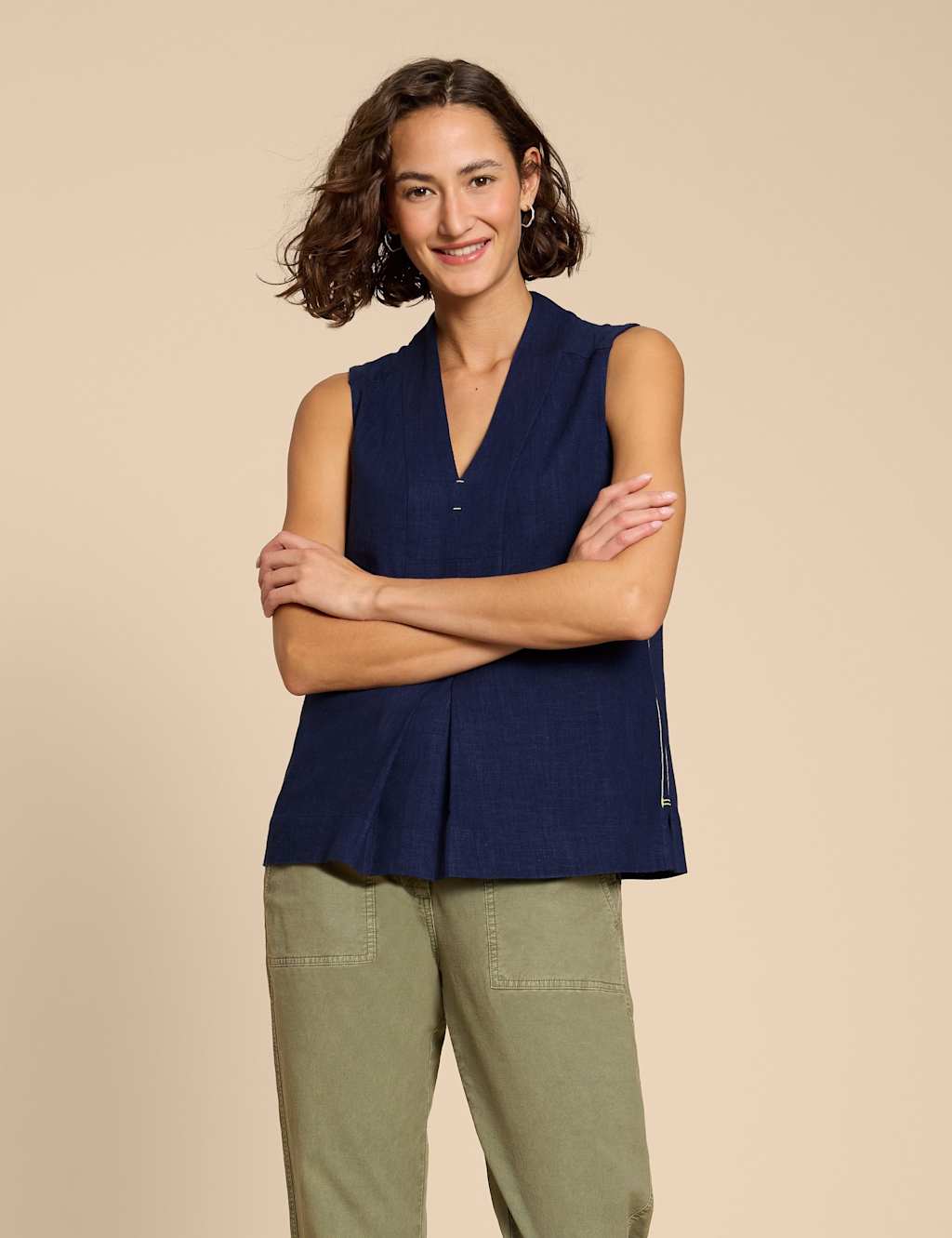 Linen Blend V-Neck Blouse