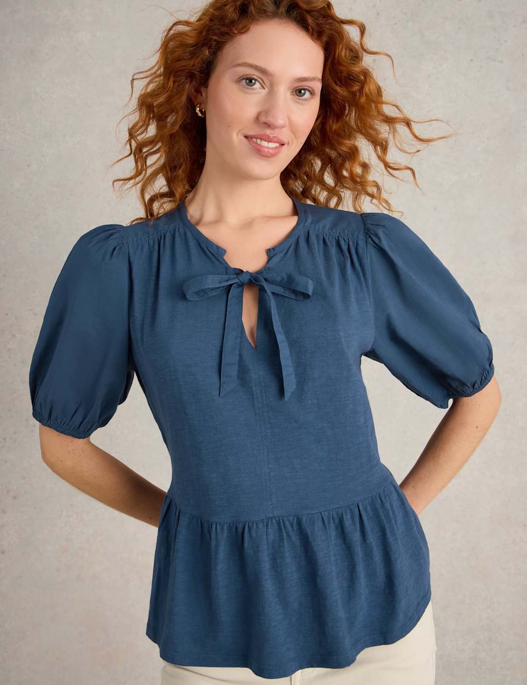 Pure Cotton Tie Neck Top
