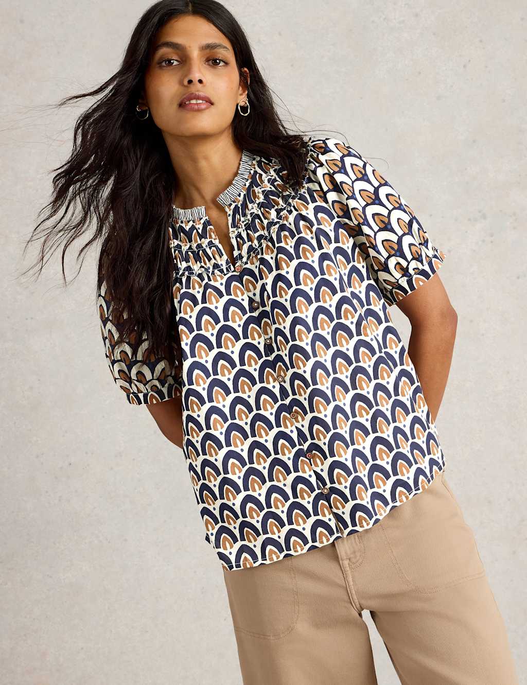 Pure Cotton Printed Notch Neck Top