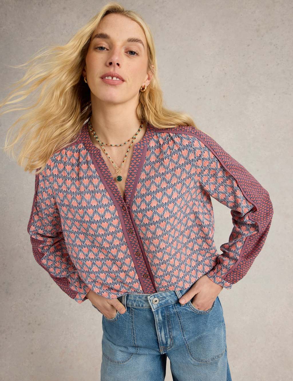 Printed Notch Neck Top