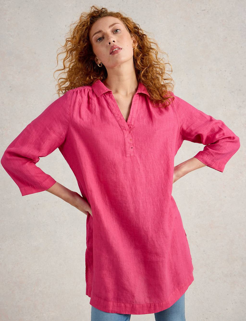 Pure Linen Collared V-Neck Tunic