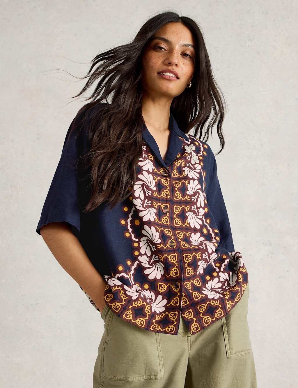 Linen Rich Printed Button Through Shirt