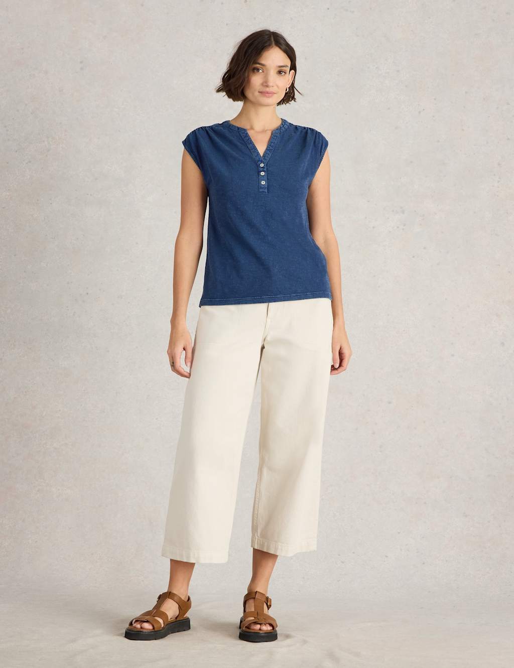 Pure Cotton Broderie Detail V-Neck Top