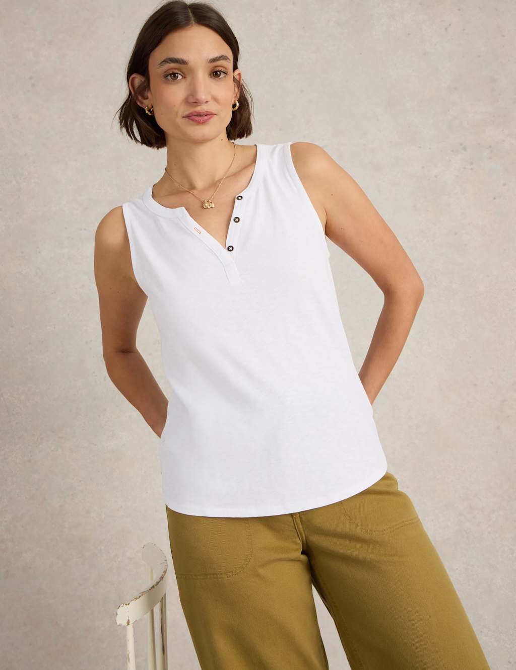 Pure Cotton Notch Neck Vest Top