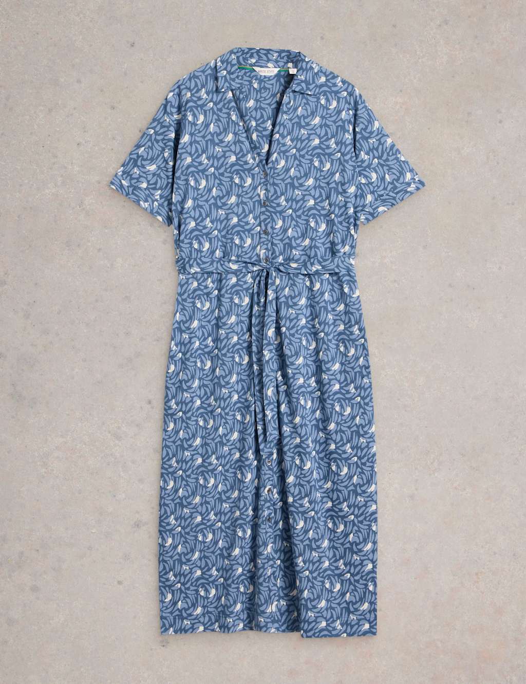 Cotton Blend Jersey Printed Midi Shirt Dress