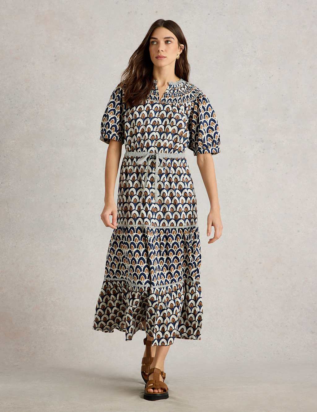 Pure Cotton Printed Midaxi Tiered Dress