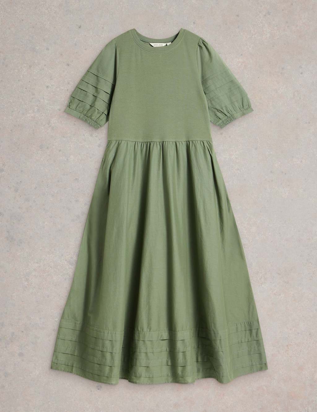 Cotton Rich Round Neck Midaxi Waisted Dress