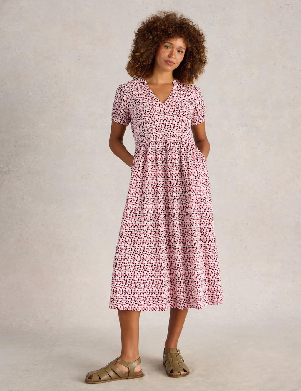 Jersey Printed Midi Waisted Dress