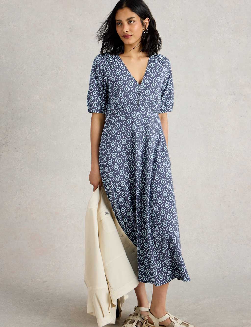 Jersey Printed Midi Waisted Dress