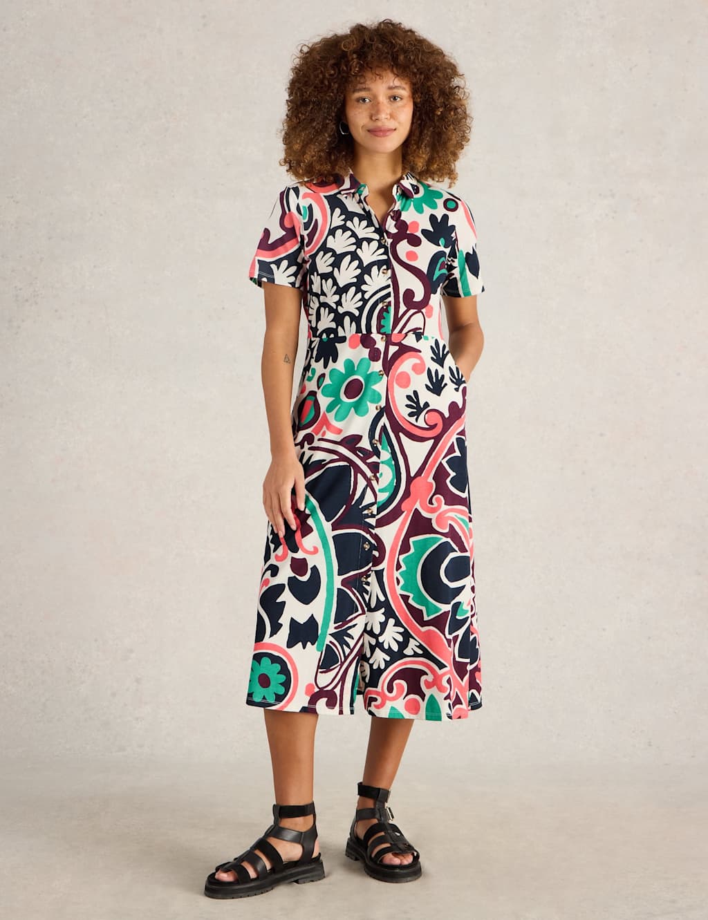 Jersey Printed Midi Shirt Dress