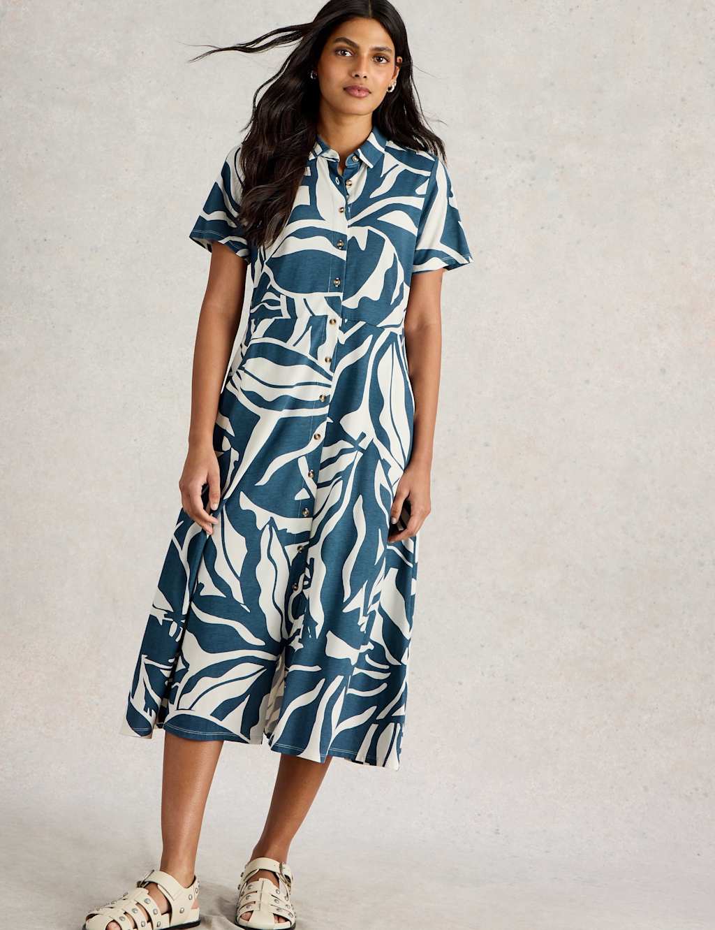 Jersey Printed Midi Shirt Dress