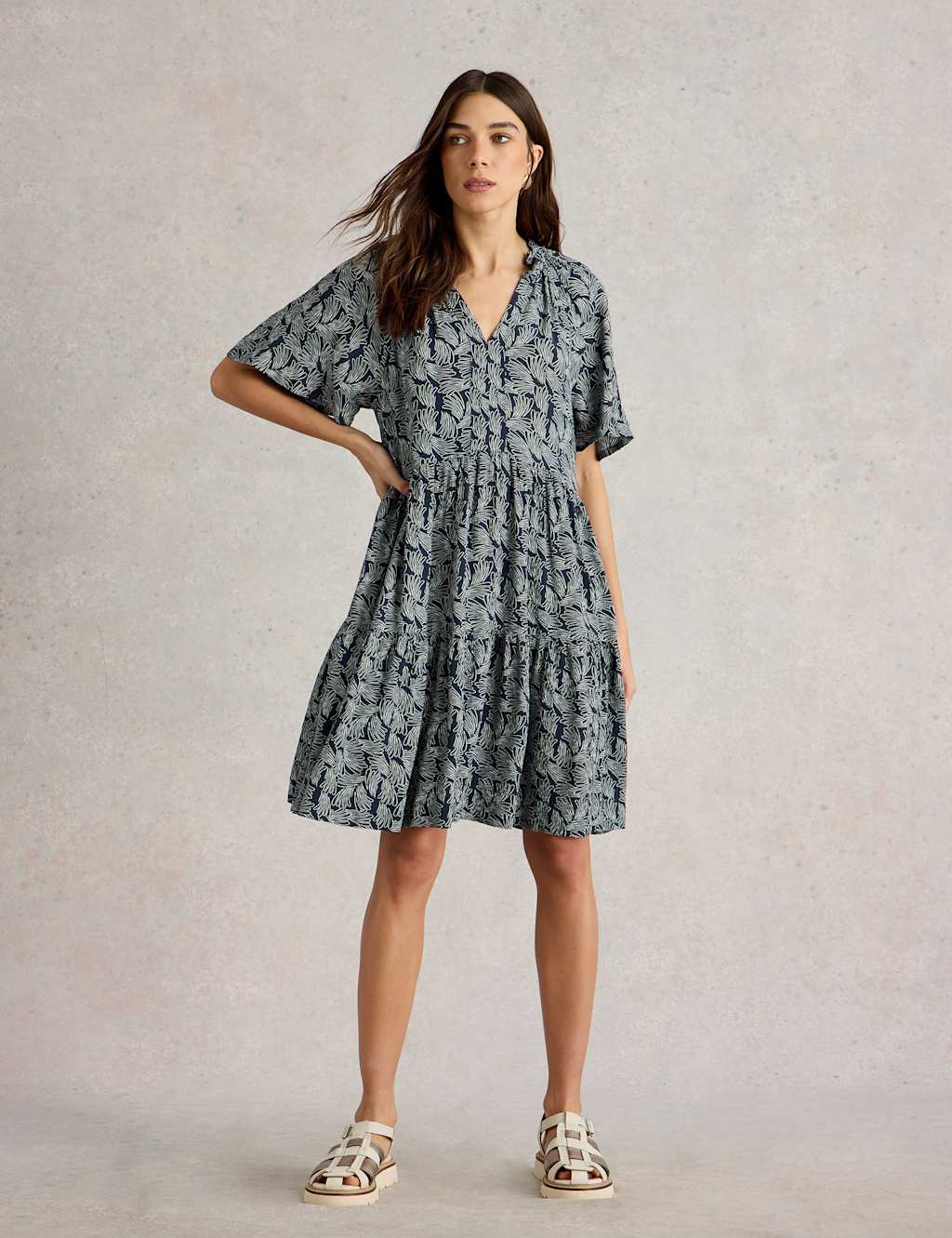 Printed Knee Length Tiered Dress