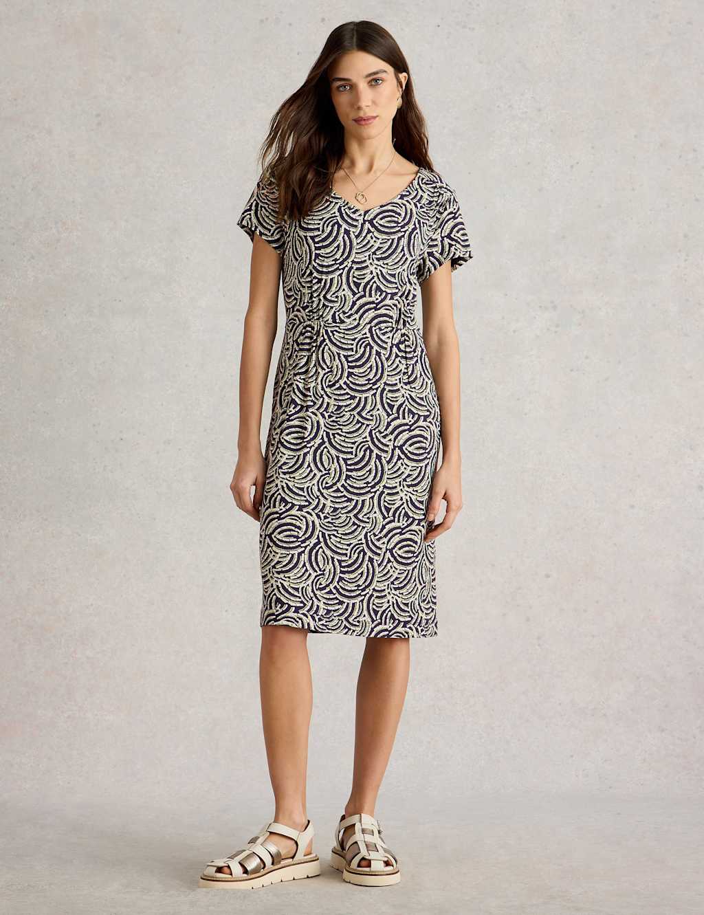 Jersey Printed V-Neck Knee Length Tea Dress