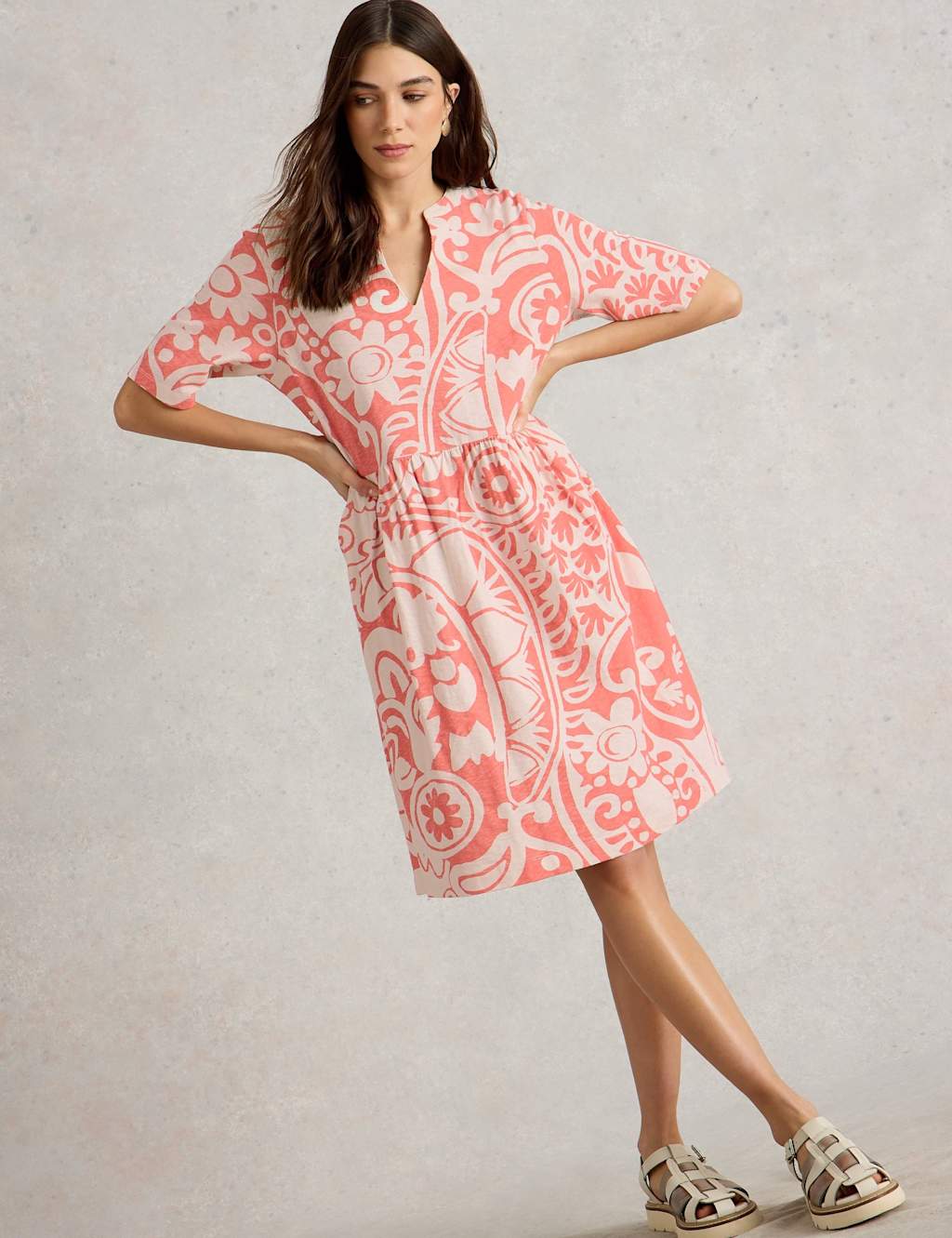 Jersey Printed V-Neck Shift Dress