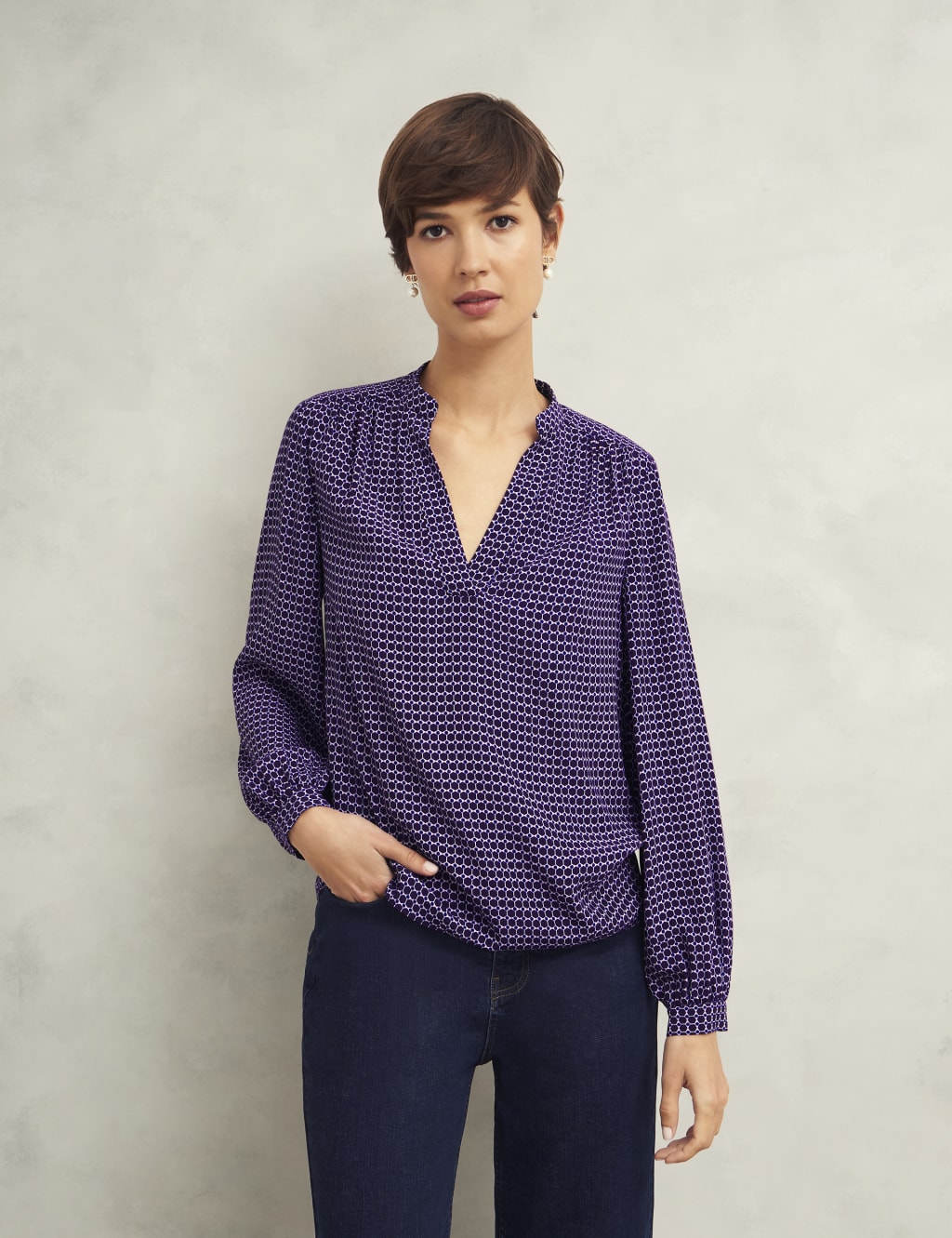 Geometric V-Neck Blouse
