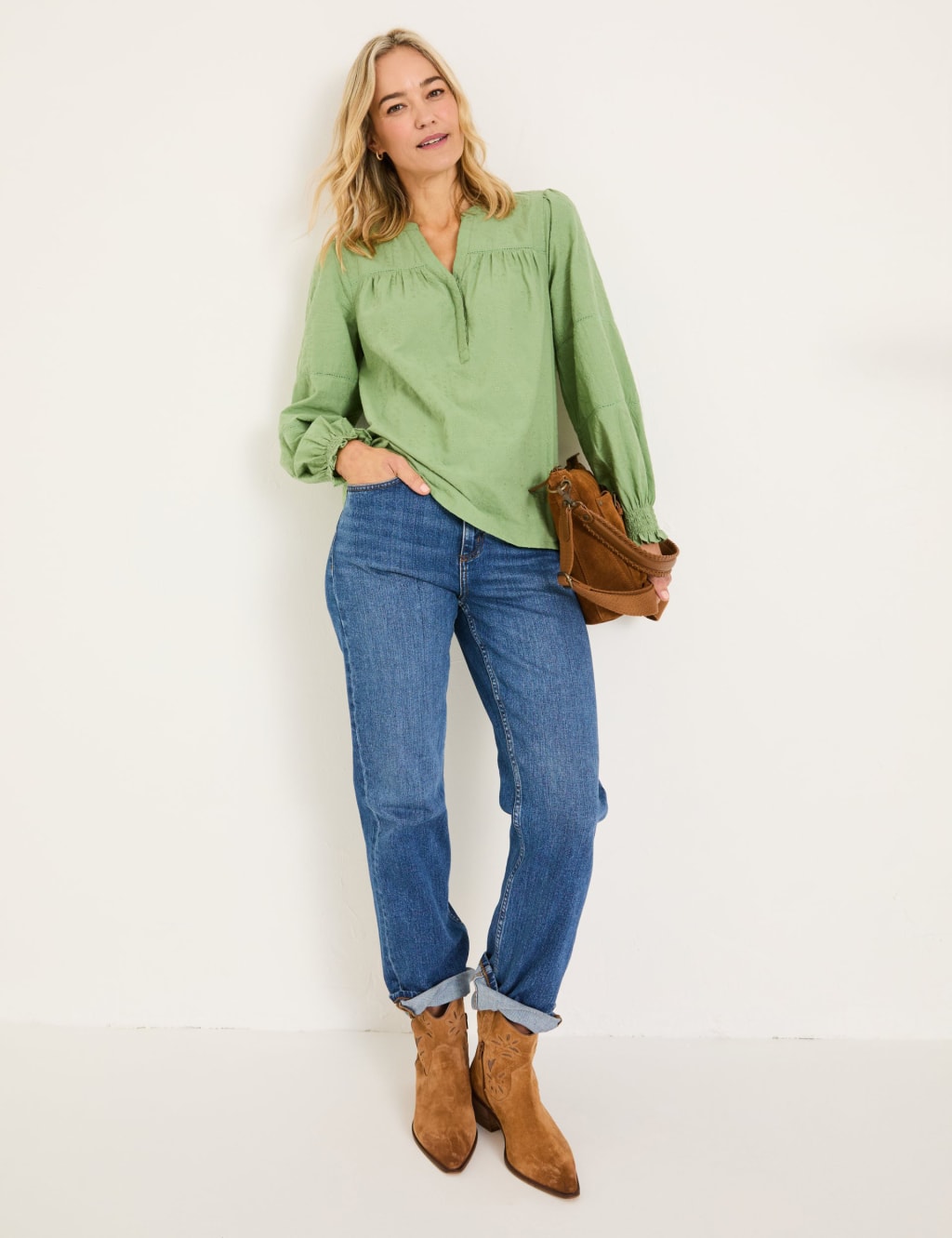Pure Cotton Embroidered Shirred Blouse
