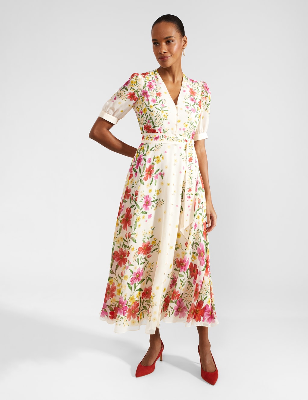 Pure Silk Floral V-Neck Midaxi Dress
