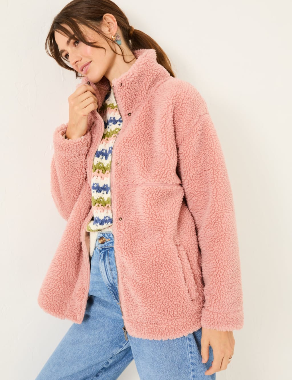 Fleece Textured Funnel Neck Jacket