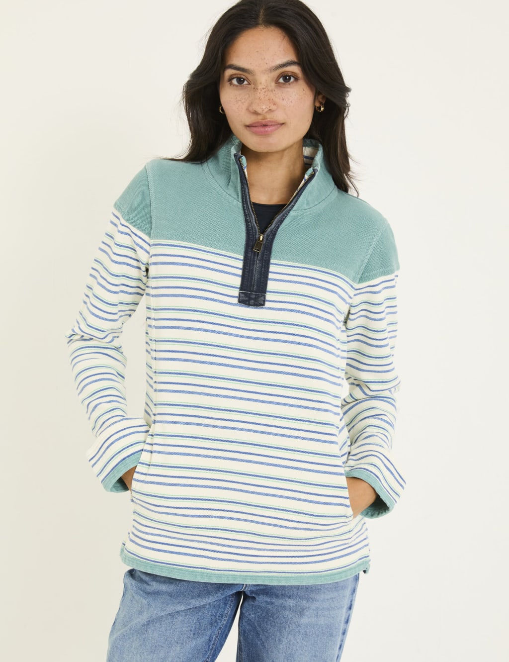 Pure Cotton Striped Half Zip Sweatshirt