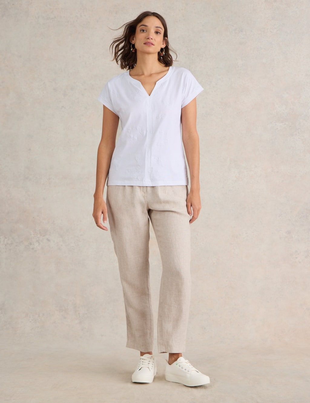 Pure Cotton Embroidered V-Neck T-Shirt