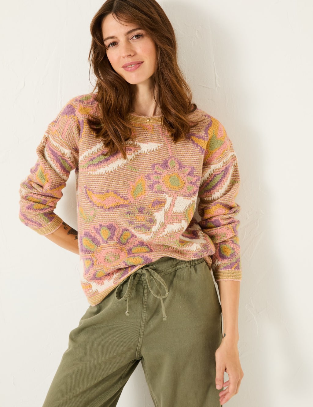 Floral Crew Neck Jumper with Wool