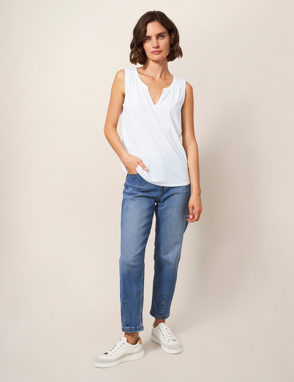 Pure Cotton Notch Neck Vest Top