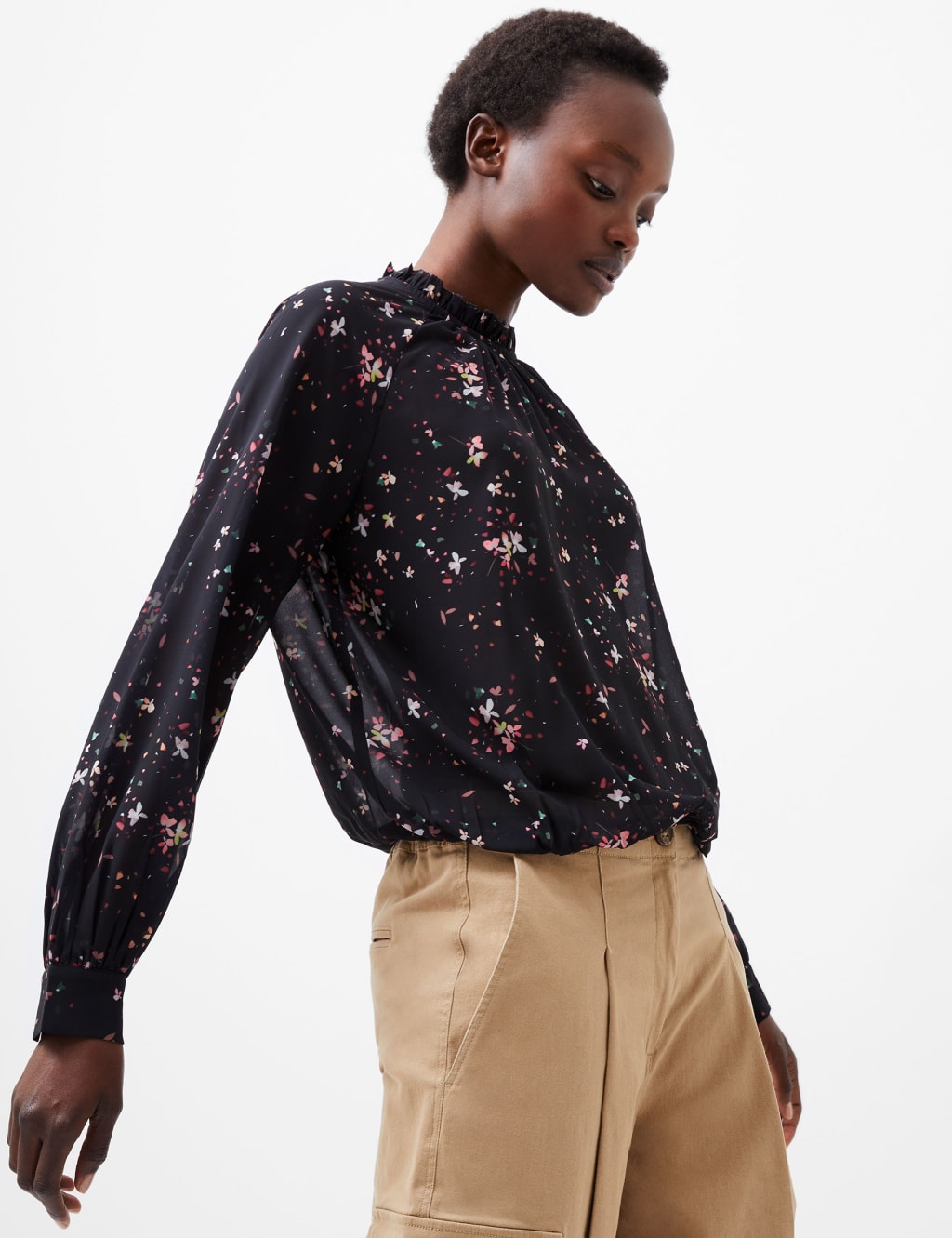 French Connection Women's Floral High Neck Blouse - XS - Black Mix, Black Mix