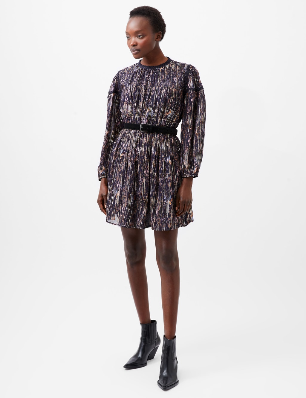 Printed Sequin Blouson Sleeve Mini Dress