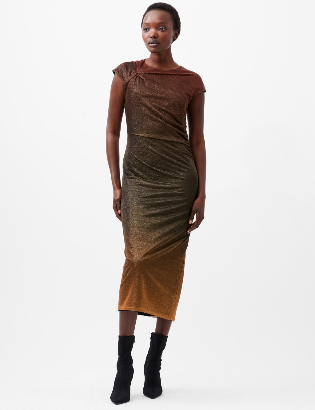 Sparkly Slash Neck Midi Column Dress