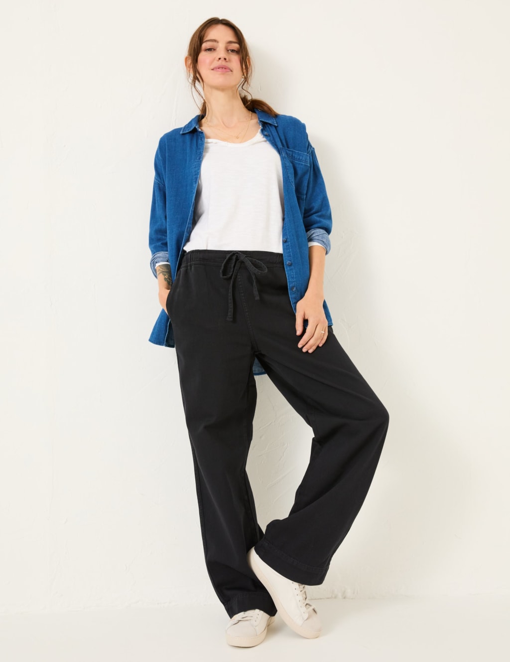 Pure Cotton Drawstring Wide Leg Trousers