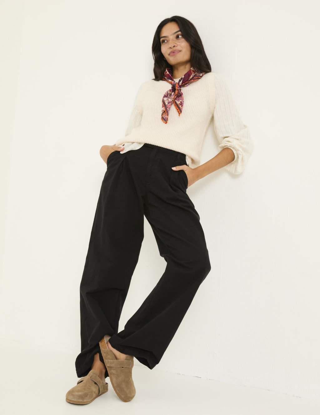 Pure Cotton Pleat Front Wide Leg Trousers