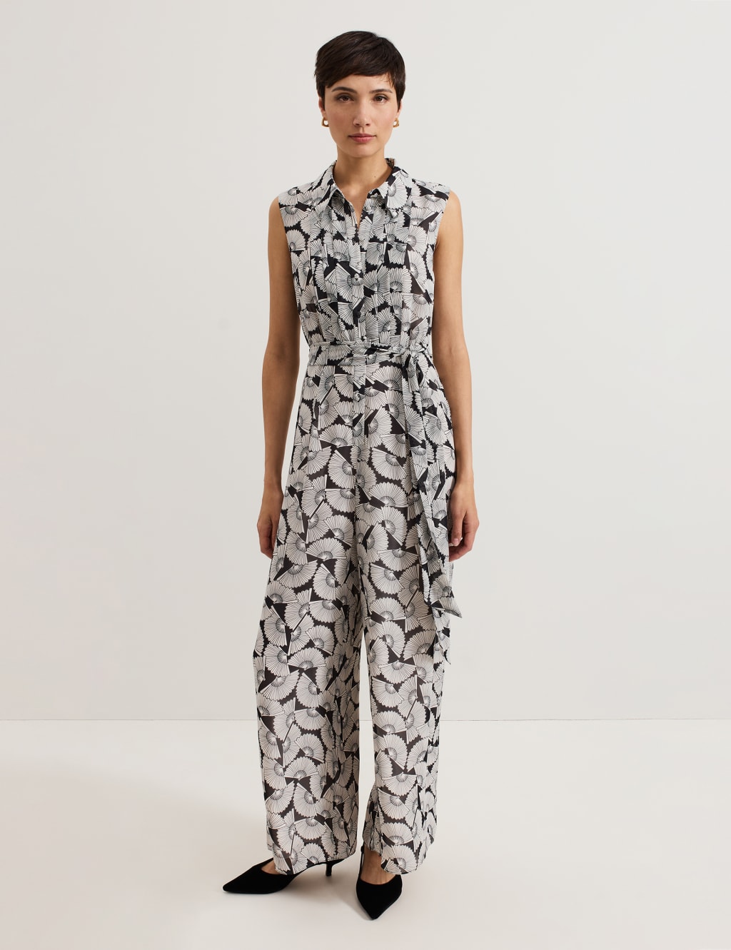 Printed Tie Detail Sleeveless Jumpsuit