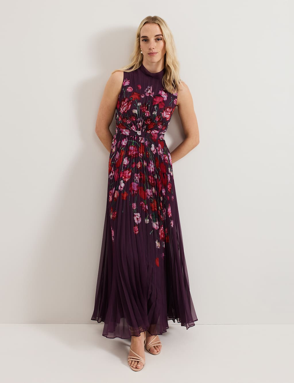 Floral Pleated Maxi Skater Dress