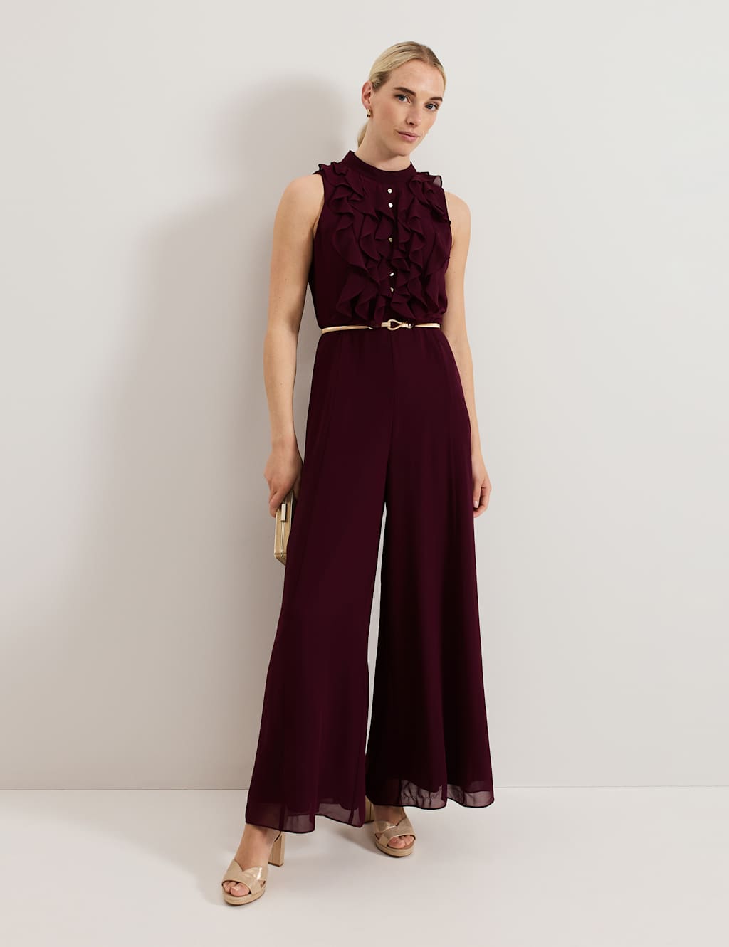 Frill Detail Sleeveless Wide Leg Jumpsuit