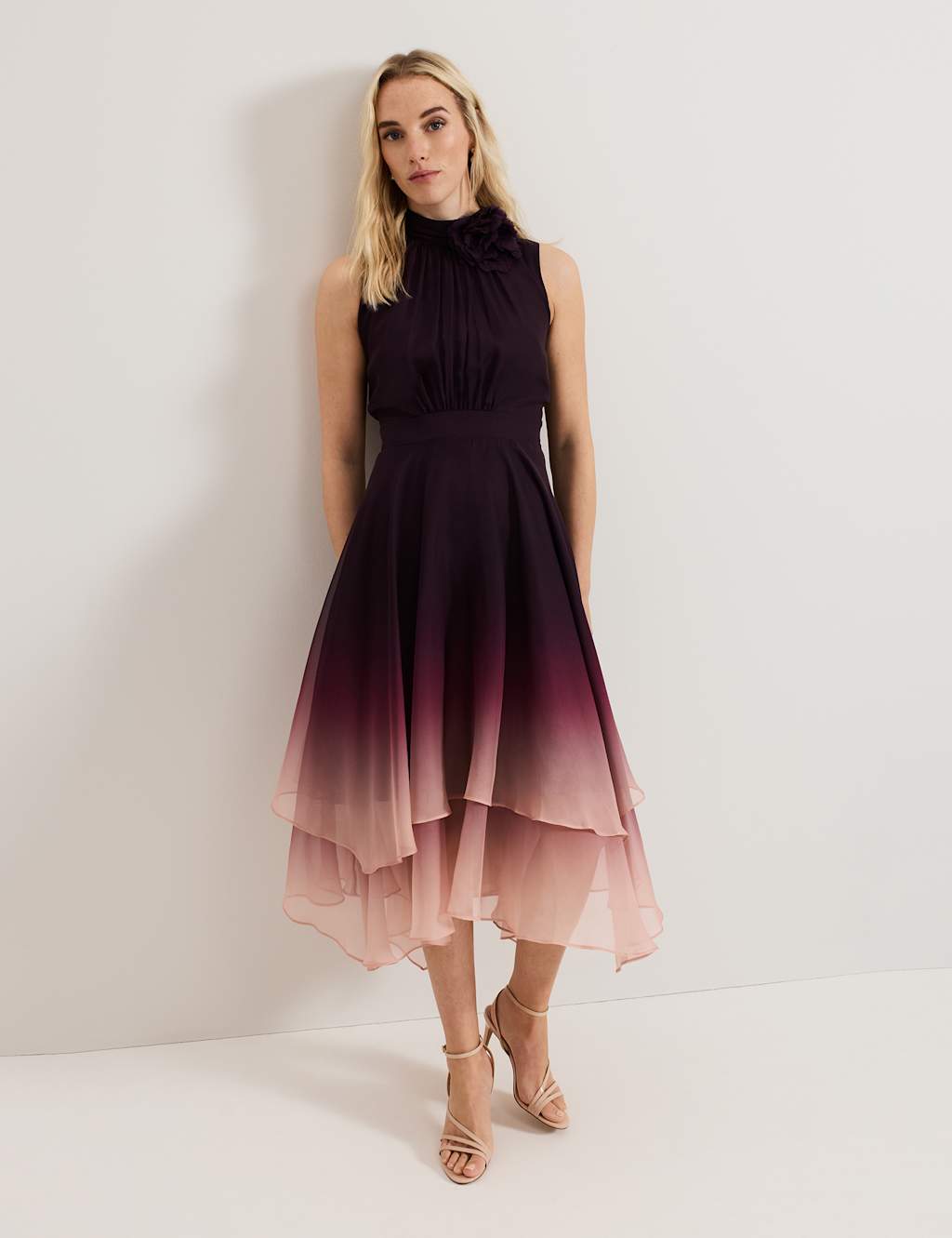 Maybel Ombre High Neck Maxi Skater Dress