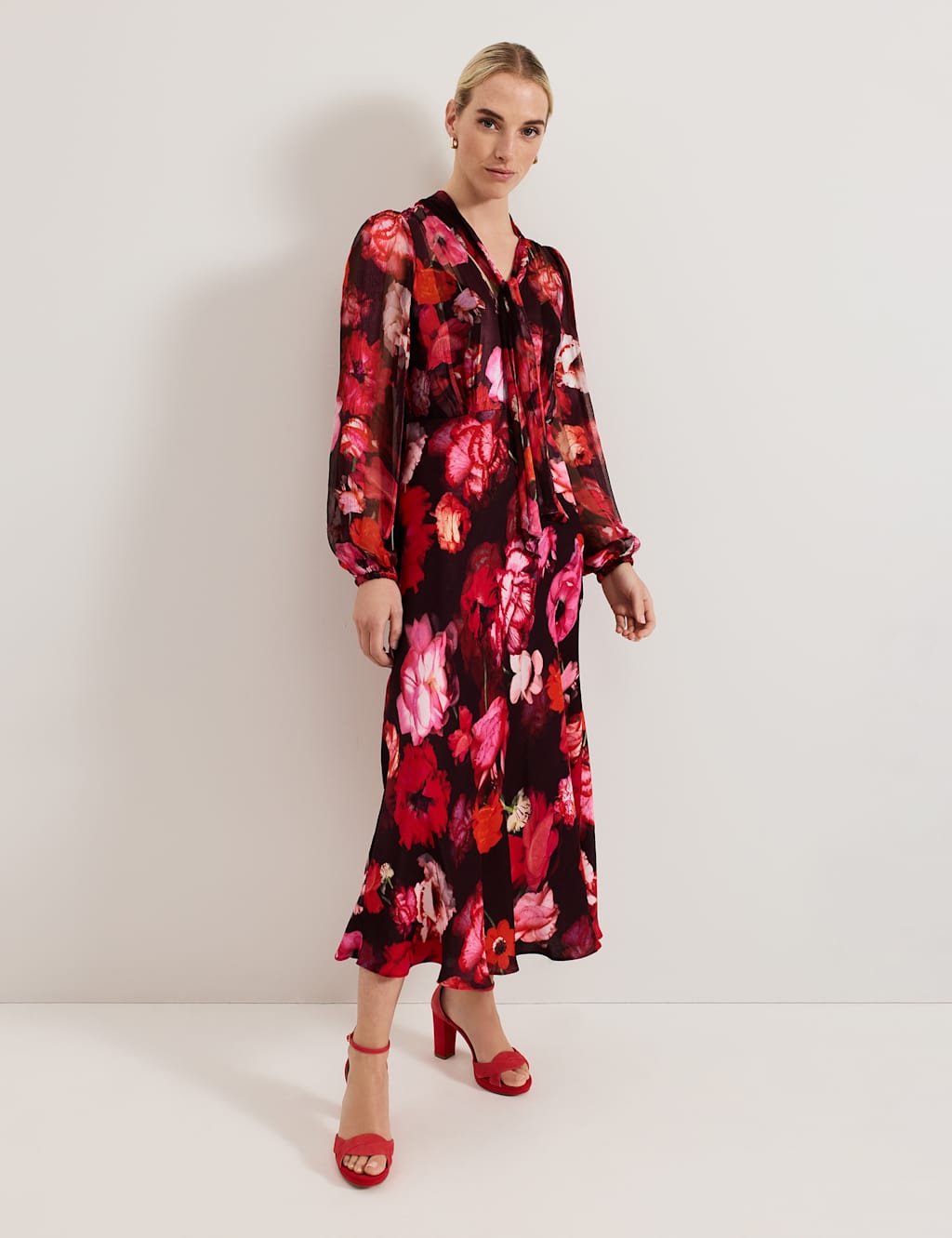Floral Tie Neck Midaxi Dress