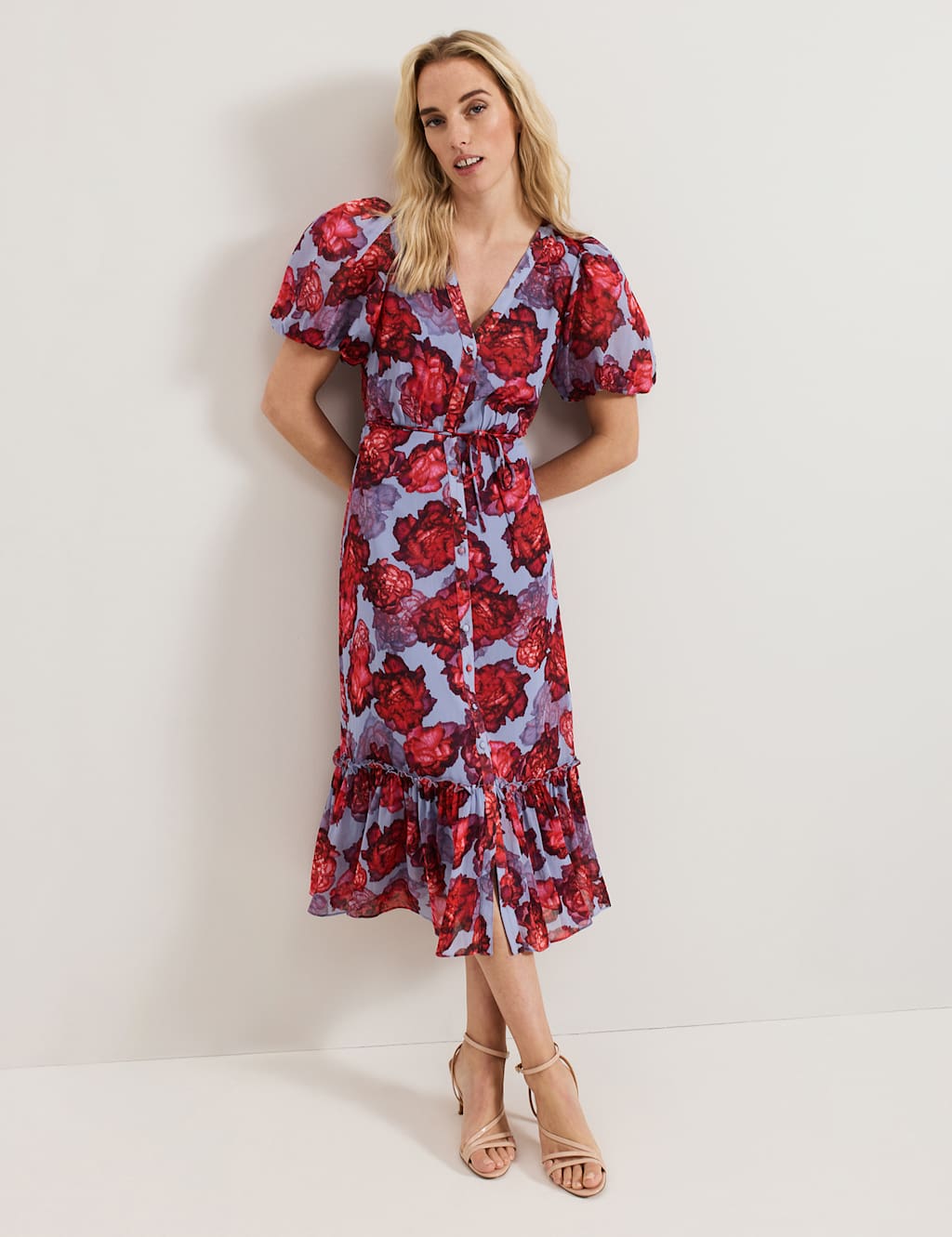 Floral V-Neck Midi Tiered Skater Dress