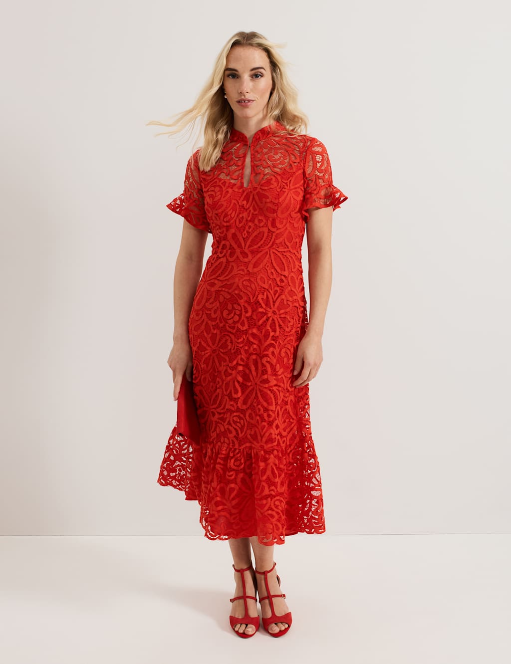 Cotton Blend Round Neck Midaxi Tailored Dress