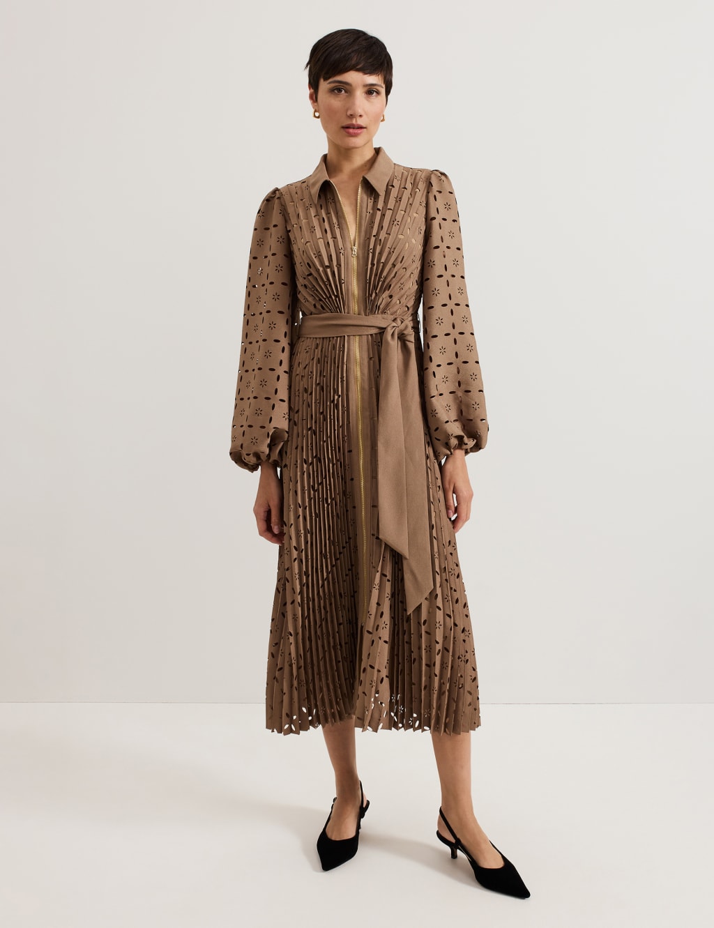 Geometric Collared Midi Shirt Dress