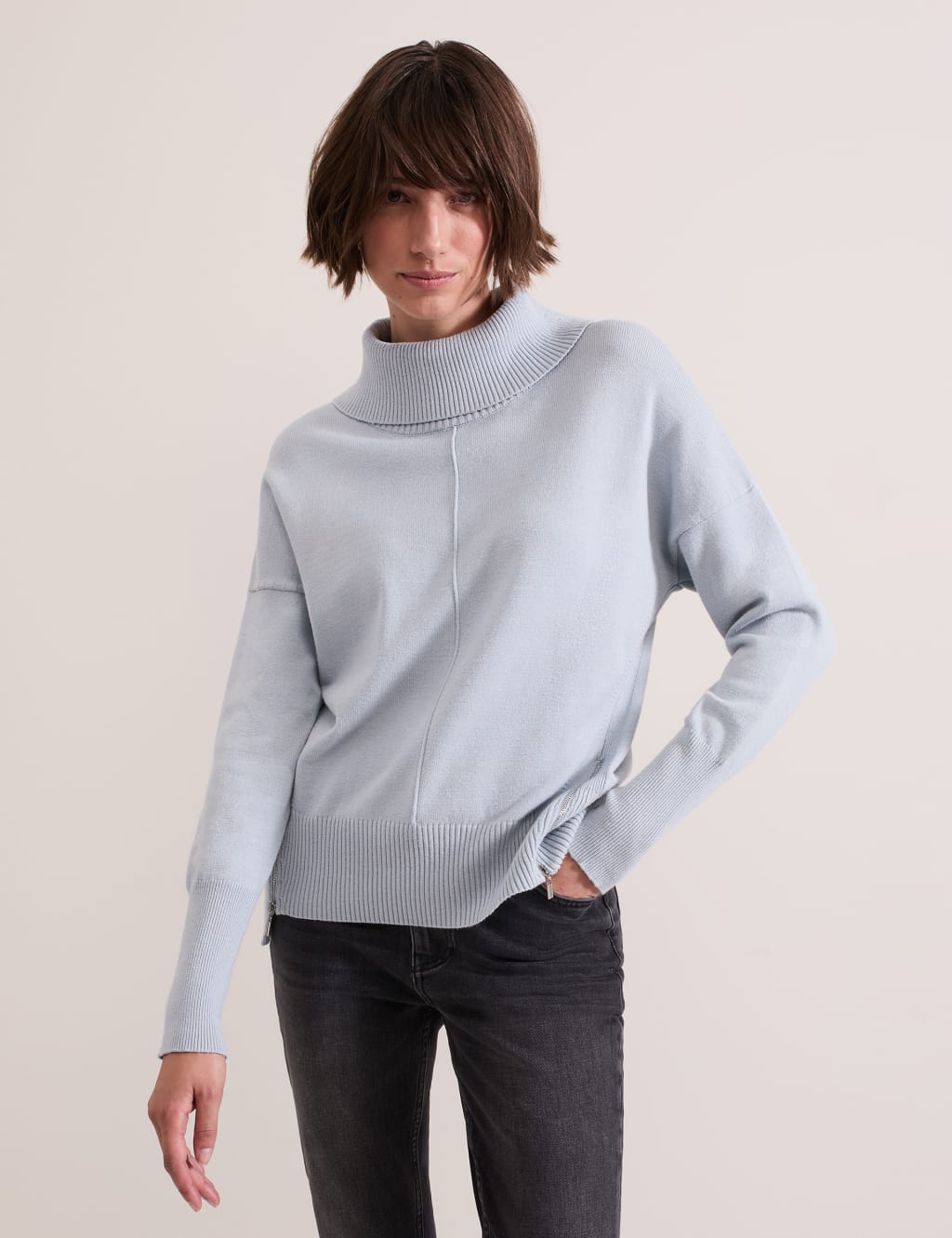Phase Eight Polo Neck Side Zip Jumper Blue