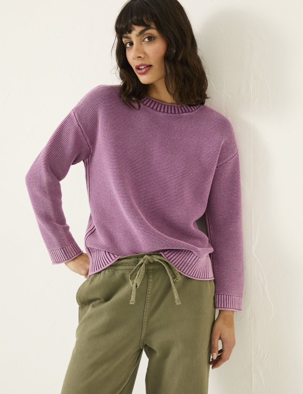 Pure Cotton Textured Crew Neck Jumper