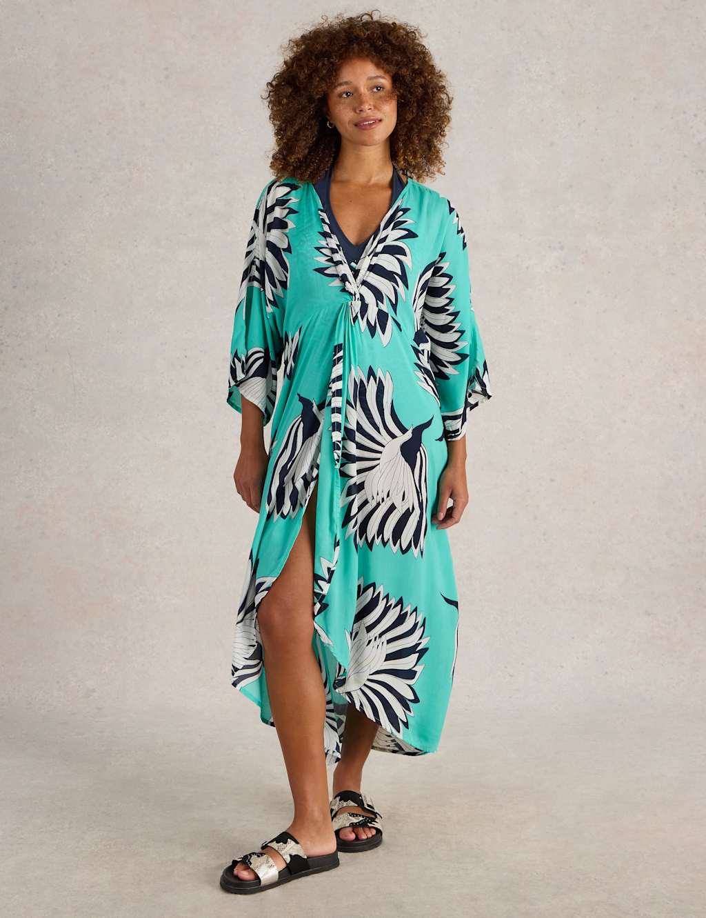 Printed V-Neck Midaxi Wrap Dress