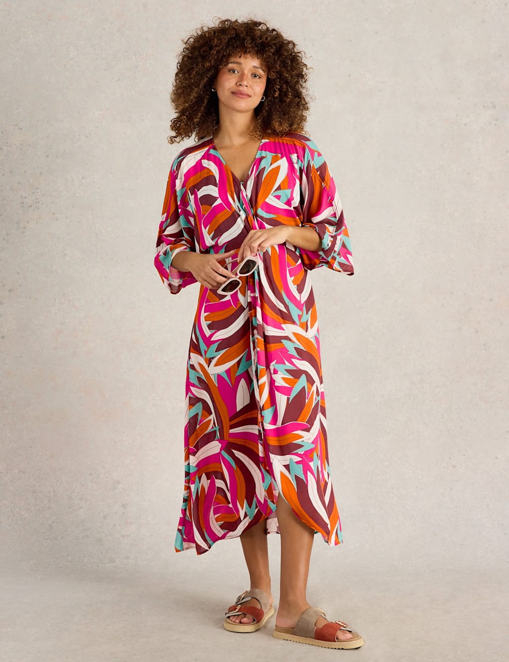 Printed V-Neck Midaxi Wrap Dress