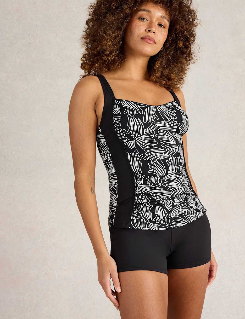 Printed Padded Sweetheart Tankini Top