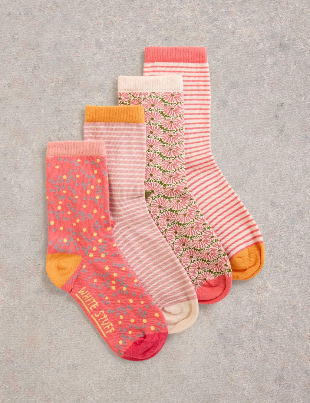 4pk Cotton Rich Patterned Ankle High Socks