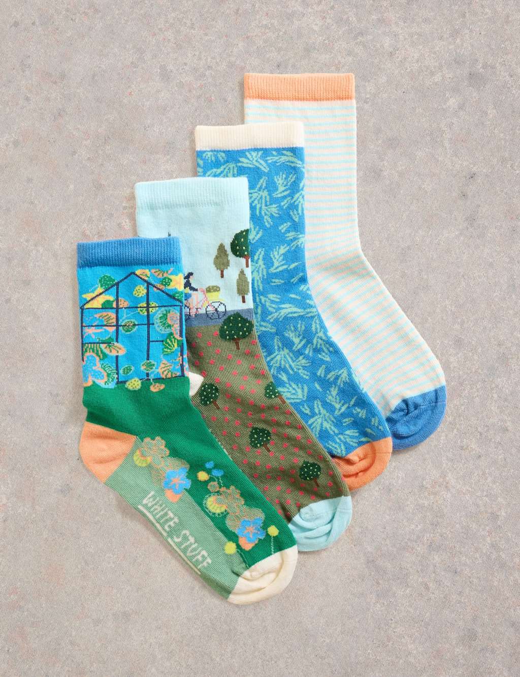 White Stuff Women's 4pk Cotton Rich Patterned Ankle High Socks - 6-8 - Blue Mix, Blue Mix