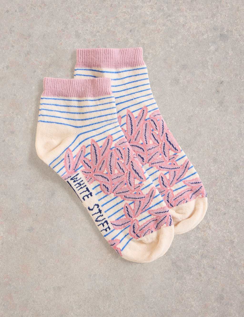 Cotton Rich Striped Leaf Trainer Socks