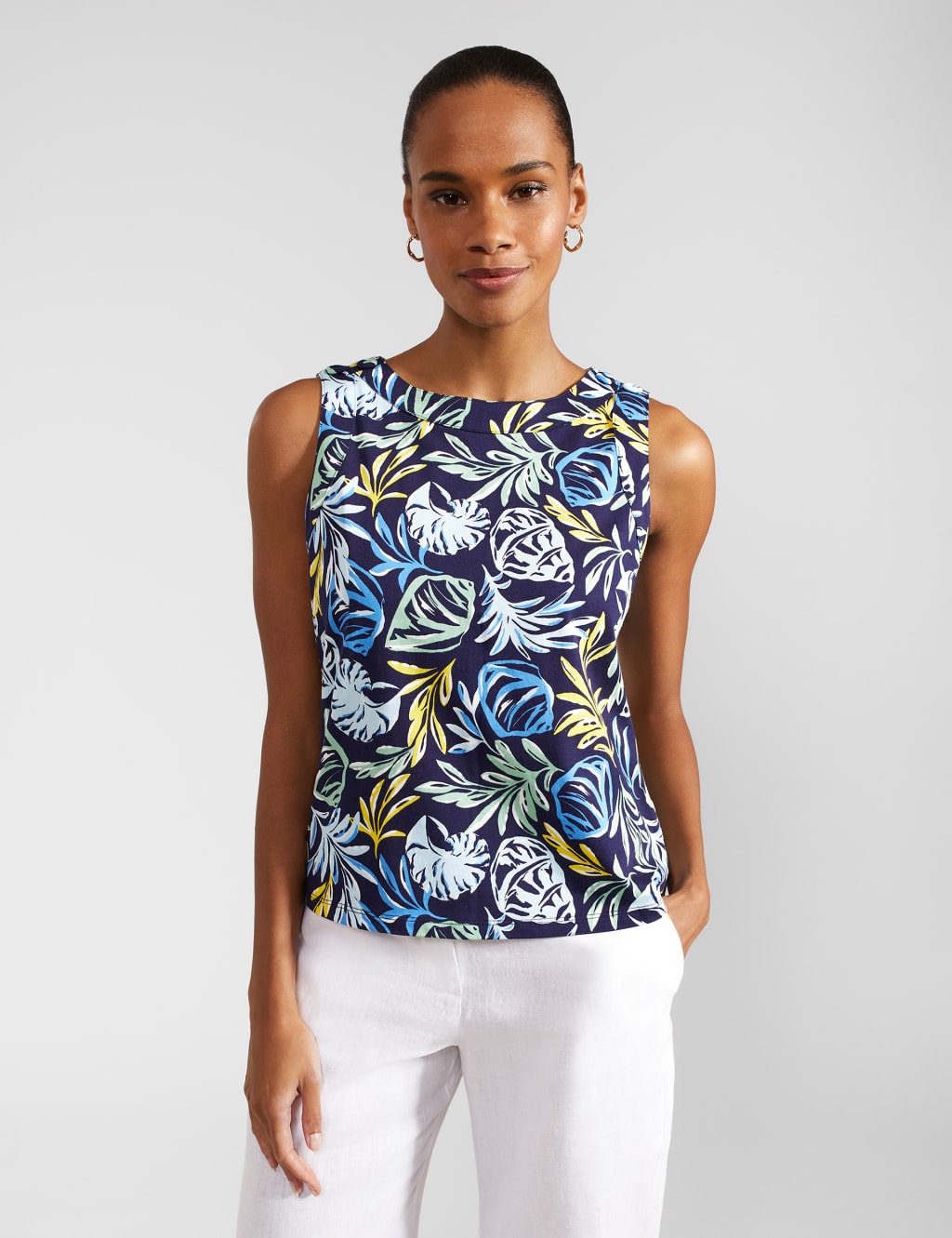 Hobbs Women's Pure Cotton Printed Top - S - Navy Mix, Navy Mix